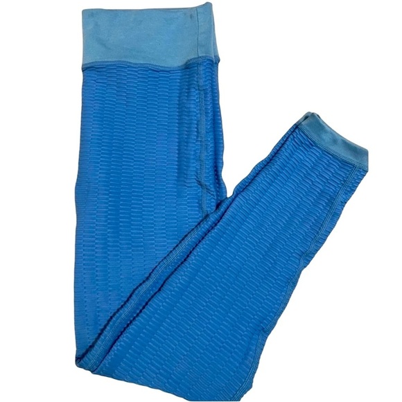 Pink Lily Scrunch Honeycomb Ruched Anti-Cellulite Blue Leggings - Picture 1 of 6